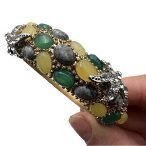 Vintage Cabi Cuff Bracelet Hinged‎ Rhinestone Starfish Colorful Stones Gold Tone